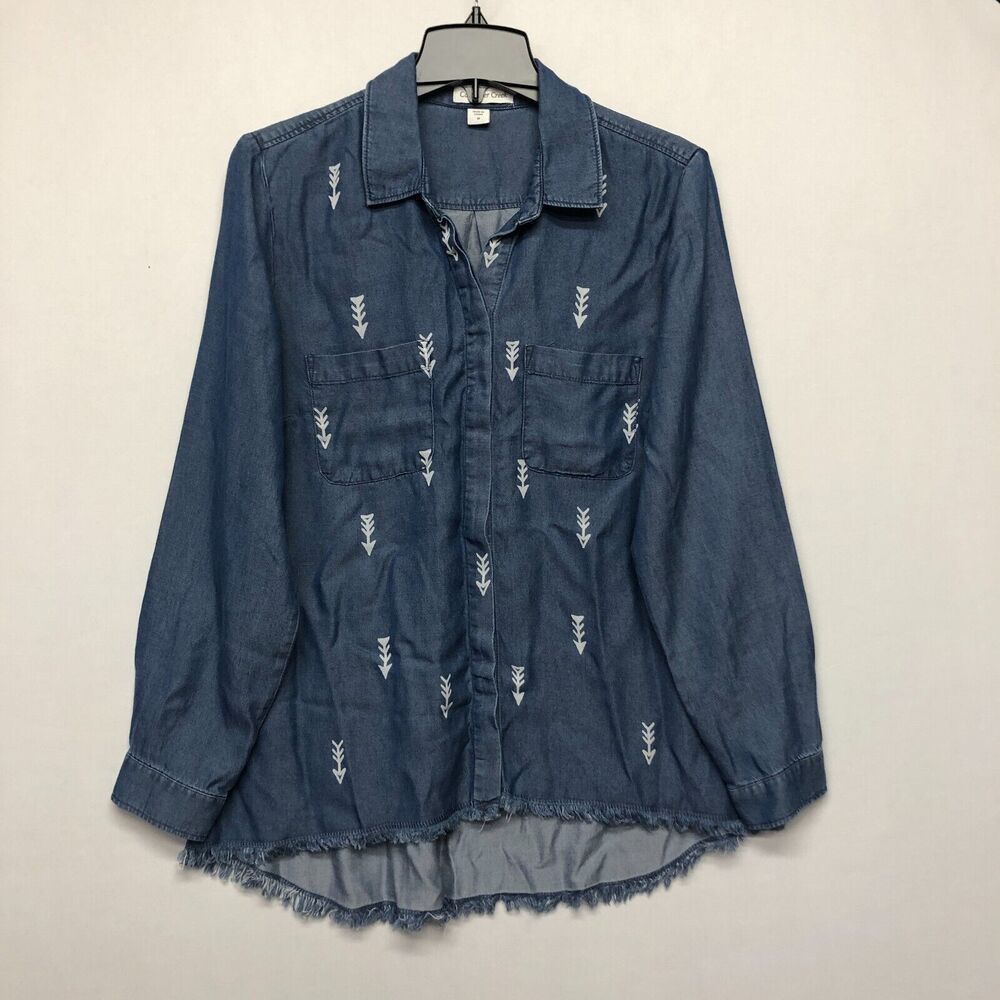 Coldwater Creek Women Long Sleeve Chambray Button Shirt Top Size Medium B272 -18